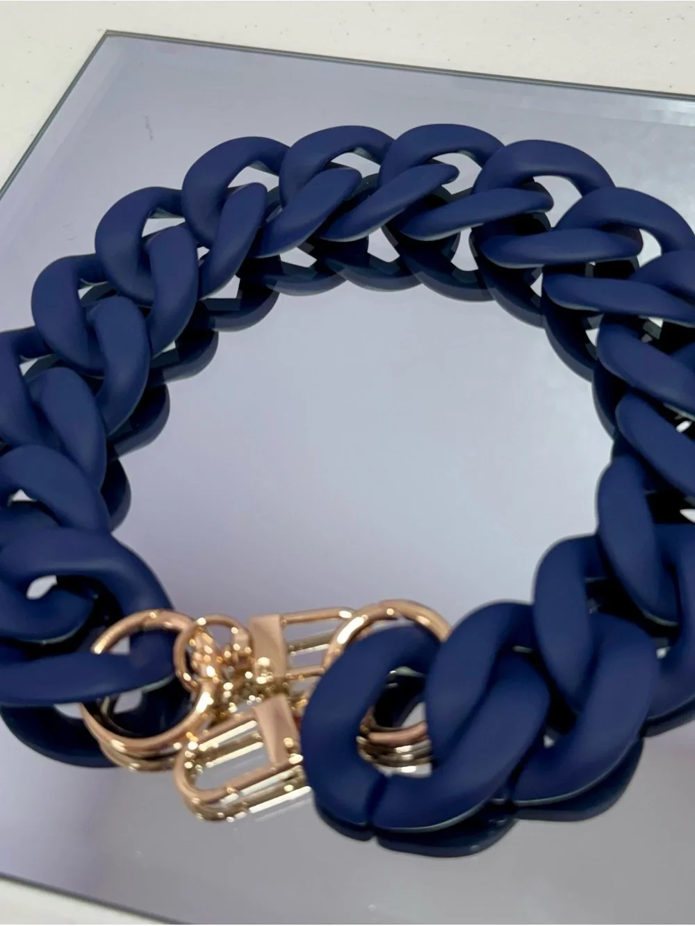 New Acrylic Matt Navy Bag Chain  Holder with Gold Hardware